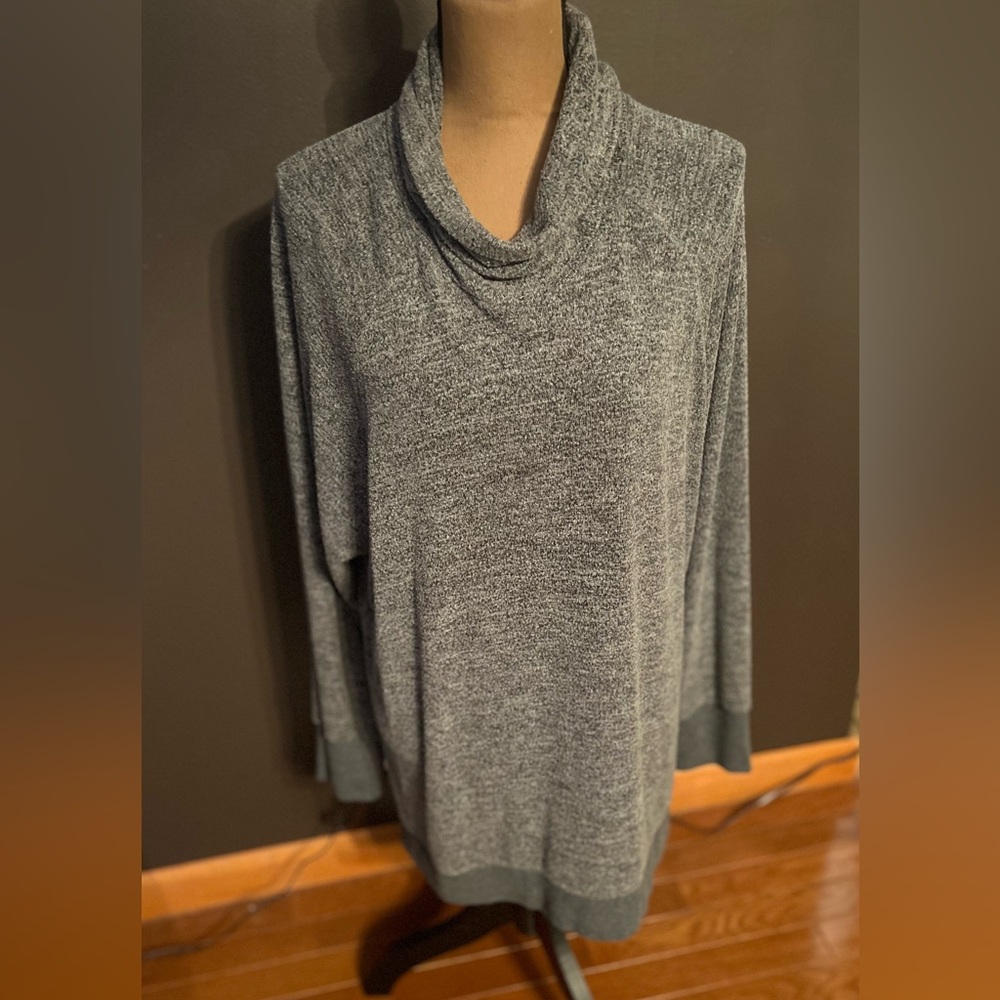 NO LABEL- COWL NECK GRAY TWEED LADIES TUNIC, SIZE 2X